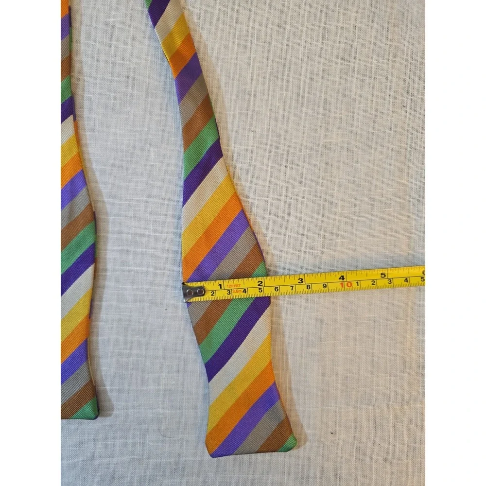 GJ CAHN 100% SILK PURPLE/GREEN/BROWN/YELLOW/TAN Stripe Hand Made Bow TIE